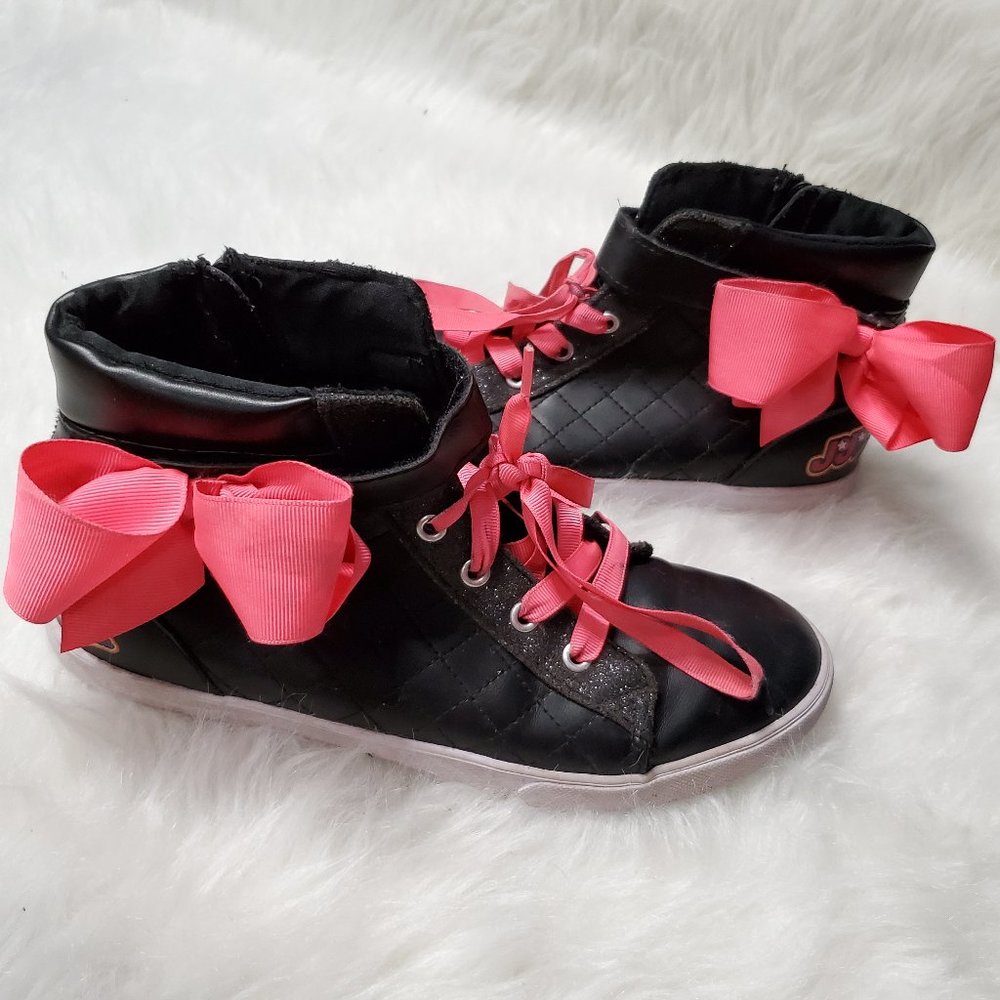 JoJo Siwa Black Faux Leather High Tops Big Bow Sneakers, 4.5